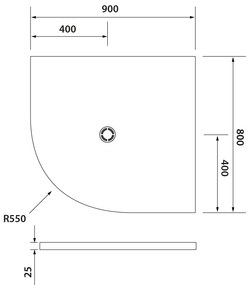 Polysan Flexia kwartronde douchebak 90x80cm wit rechts