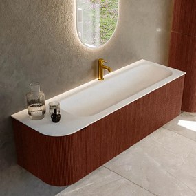 Mondiaz Kurve 145cm badmeubel ronding links ruby met 1 lade en deur en wastafel big large kraangat rechts