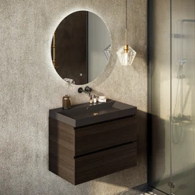 Fontana Kolo wastafelmeubel kasteel bruin 80cm zwarte wastafel 0 kraangaten met ronde spiegel