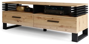 GOKEE RTV-145 Eiken Artisan/Zwart Mat - MODERNE KAST VOOR ONDER DE TELEVISIE MET LAMELLEN