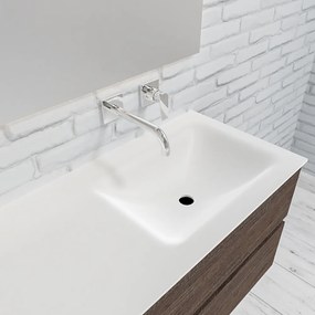 Zaro Valencia Solid Surface badmeubel 120cm donker eiken zonder kraangat spoelbak rechts met 2 lades