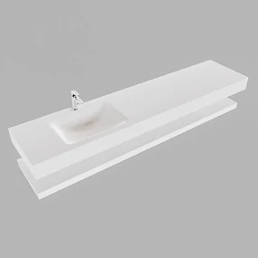 Zaro ALAN vrijhangende wastafel 200cm met wasbak Enkel links en solid suface planchet in kleur Wit mat  0 lade(s)