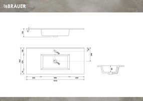 Brauer Starfall wastafel keramiek 100cm met kraangat wit glans