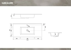 Brauer Starfall wastafel keramiek 100cm met kraangat wit glans