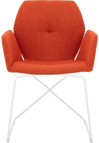 Goossens Excellent Eetkamerstoel Manzini oranje stof met armleuning, modern design