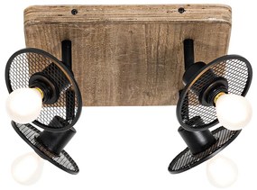 Industriële plafondspot zwart met hout 4-lichts - Jasmijn