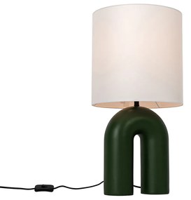 Design tafellamp groen met linnen kap wit - Lotti Design, Modern E27 Binnenverlichting Lamp