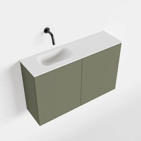 Zaro Polly toiletmeubel 80cm army met witte wastafel zonder kraangat links