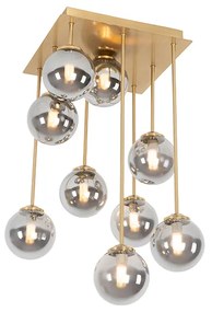 Moderne plafondlamp goud 9-lichts met smoke glas - Athens Landelijk G9 rond Binnenverlichting Lamp
