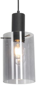 Vintage hanglamp zwart met smoke glas - Vidra Modern E27 cilinder / rond Binnenverlichting Lamp