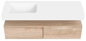 Zaro Alan badmeubel 140cm washed oak 2 lades met vrijhangende wastafel cloud links 1 kraangat talc