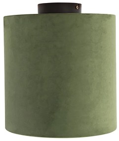 Stoffen Plafondlamp met velours kap groen met goud 25 cm - Combi zwart Landelijk / Rustiek E27 rond Binnenverlichting Lamp
