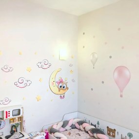 INSPIO Muursticker - Roze uil op een maan