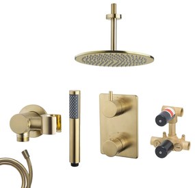 Mueller Gold inbouw regendouche met 20cm hoofddouche en plafondarm 15cm messing geborsteld