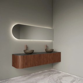 Gliss Design Alluro badmeubel ribbelfront met ronding links 180cm walnut en zwart leisteen toppaneel
