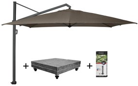 Icon zweefparasol 350x350 cm havanna met 150 KG voet en hoes