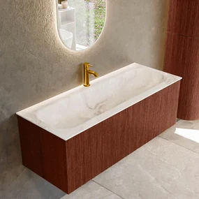 Mondiaz Kurve-dlux 120cm badmeubel ruby met 1 lade en wastafel big large midden 1 kraangat frappe