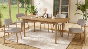ALDO Beige Latte (stof Monza 60)/gelakt eiken frame – HOUTEN BOUCLÉSTOEL VOOR WOONKAMER, EETKAMER, KEUKEN RETRO