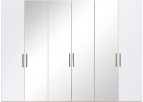 Goossens Kledingkast Easy Storage Ddk, Kledingkast 304 cm breed, 220 cm hoog, 2x glas draaideur en 4x spiegel draaideur midden