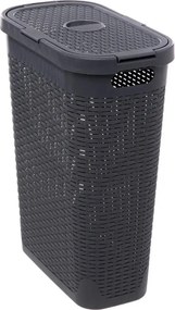 5Five Smalle Wasmand - Met deksel 40L - Donkergrijs rotan look - Kunststof
