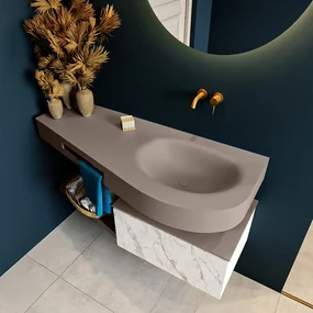 Mondiaz Riva badmeubel 120cm Carrara met 1 lade en wastafel rechts 0 kraangaten Smoke