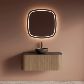 Gliss Design Alluro badmeubel ribbelfront met ronding links/rechts 100cm mist en zwart leisteen toppaneel
