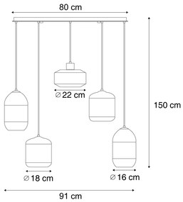 Eettafel / Eetkamer Moderne hanglamp zwart met smoke glas 5-lichts - Sheena Modern E27 ovaal Binnenverlichting Lamp