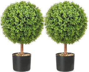 VEVOR 2x Buxusbol Kunst 559mm Tuindecoratie Buxus in Bloempot Kunstbuxusbol Kunstplant gemaakt van PE, Hout, PP inclusief 4 stuks Decoratieve Vlinders en 10 stuks Vervangende Bladeren