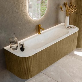 Mondiaz Kurve-dlux 150cm badmeubel ronding links/rechts dusk met 1 lade en 2 deuren en wastafel big medium midden 1 kraangat opalo