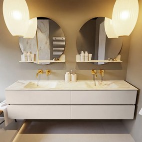 Mondiaz Vica DLux badmeubel 200cm linen 4 lades met wastafel frappe dubbel zonder kraangat