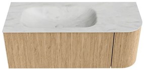 Mondiaz Kurve-dlux 115cm badmeubel ronding rechts oak met 1 lade en deur en wastafel big small kraangat links opalo