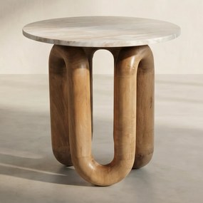 Marmere Bijzettafel Met Hout - 52 X 52cm.