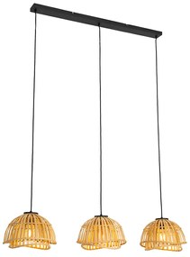 Oosterse hanglamp zwart met naturel bamboe 3-lichts - Pua