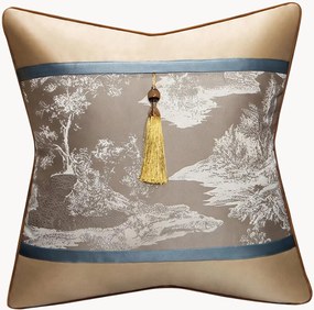 Jacquard kussenhoes BiZhan met franjes