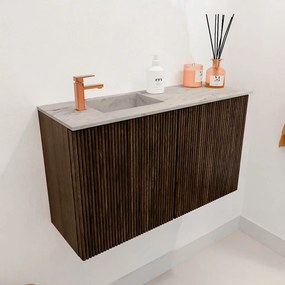 Mondiaz Joya DLux 70cm toiletmeubel walnut met wastafel faye links 1 kraangat glace