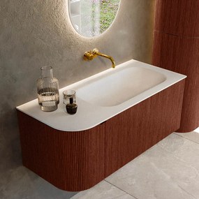 Mondiaz Kurve 105cm badmeubel ronding links ruby met 1 lade en deur en wastafel big small rechts zonder kraangat