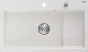 Mexen Omar enkele granieten spoelbak 800 x 480 mm, wit, chromen sifon - 6520801005-20