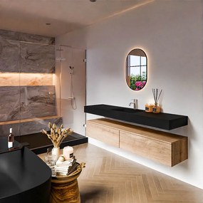 Zaro Alan badmeubel 180cm washed oak 2 lades met vrijhangende wastafel cloud midden 1 kraangat urban