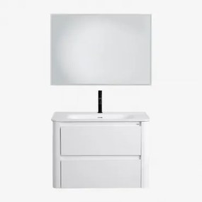 Egerton Zwevend Houten Badkamermeubelset Met Geïntegreerde Wastafel Wit & Rechthoekige Led En Anticondens 100x70 Cm Riben & Zwart ↑20 - Sklum