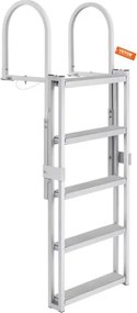 VEVOR Dock Ladder 5 intrekbare treden, 159 kg laadvermogen, pontonbootladder, gemaakt van aluminiumlegering met 1700-2005 mm verstelbare hoogte, 10 cm brede trede voor het aan boord gaan van schepen/meren/zwembaden/maritieme schepen