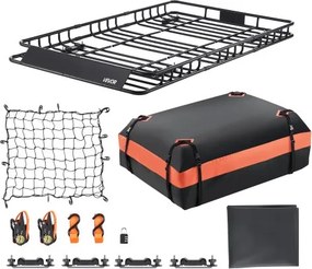 VEVOR Autodakmand 1625 x 990 x 105 mm Dakdragermand 113,4 kg Draagvermogen, Autodakmand met Waterdichte Bagagetas, Gaas en Spanbanden, Bagagemand Geschikt voor SUV's, Trucks en Personenauto's, Zwart