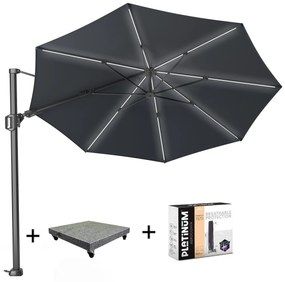 Challenger T2 glow zweefparasol 350 cm rond antraciet met 120KG voet en hoes