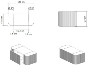 Gliss Design Alluro badmeubel ribbelfront met ronding links/rechts 100cm ash grey en wit marmer toppaneel