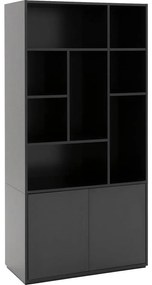 Goossens Basic Buffetkast Madrid, 2 dichte deuren 8 open vakken, zwart melamine, 94 x 191 x 45 cm, elegant chic