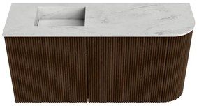 Mondiaz Joya DLux 80cm toiletmeubel ronding rechts walnut met wastafel faye links zonder kraangat opalo