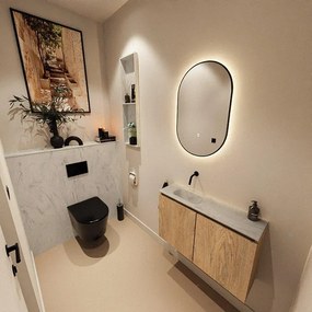 MONDIAZ TURE-DLUX 80cm toiletmeubel Washed Oak. EDEN wastafel Opalo positie links. Zonder kraangat. TUREDX80WASL0OPA