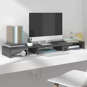 vidaXL Monitorstandaard 80x24x10,5 cm massief grenenhout grijs