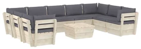vidaXL 10-delige Loungeset met kussens pallet vurenhout