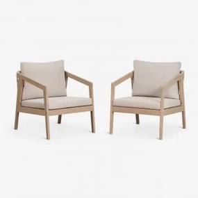 Set Van 2 Tuinstoelen Van Acaciahout En Gevlochten Touw Kaela Lichte Acaciekleur & Stof Zandbruin - Sklum