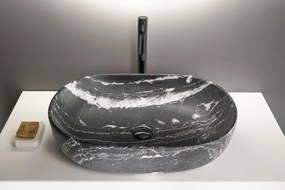 Sapho Rondane keramische waskom 60x42cm zwart marmer